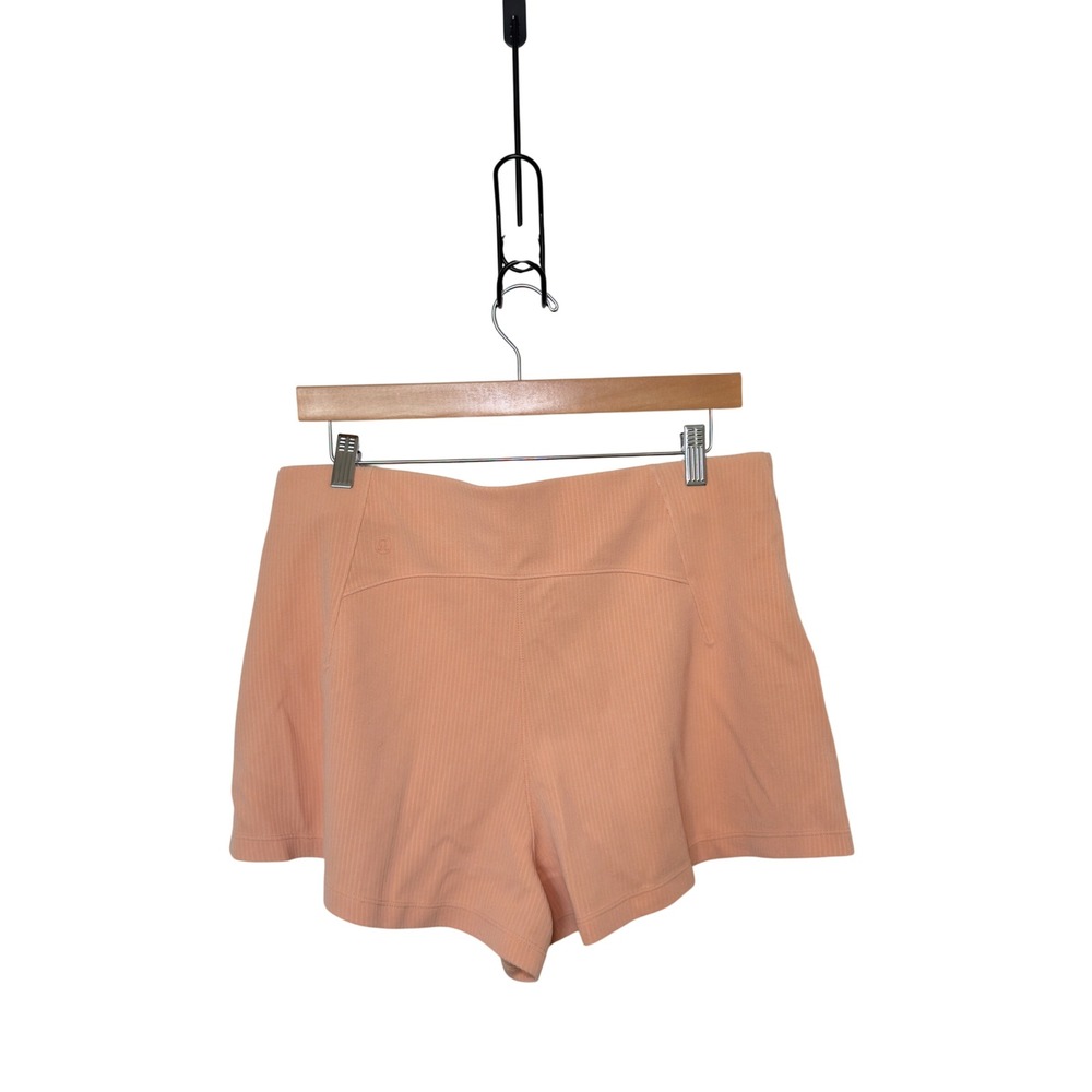 Lululemon Size 12 Softstreme High Rise Peach Bellini Ribbed Shorts Pockets - Picture 5 of 12